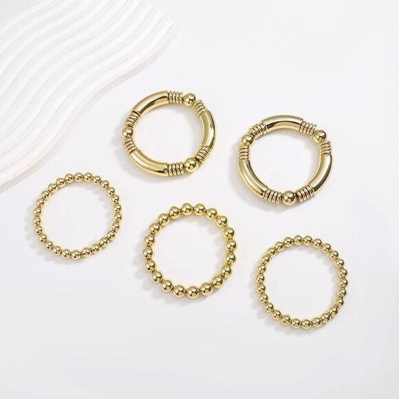 Gold Plated Bead Ball Stretch Bracelets Set for Women Gifts Jewelry - Picture 7 of 7